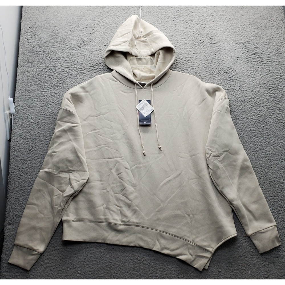 Reebok Hoodie Womens Large Tan Studio Cozy Fashion Fleece Lined Raglan Sleeve